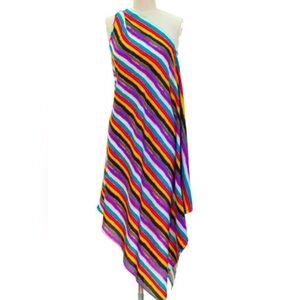 Women’s One Off Shoulder Multicolor Handkerchief Bandeau Boho Dress Size L